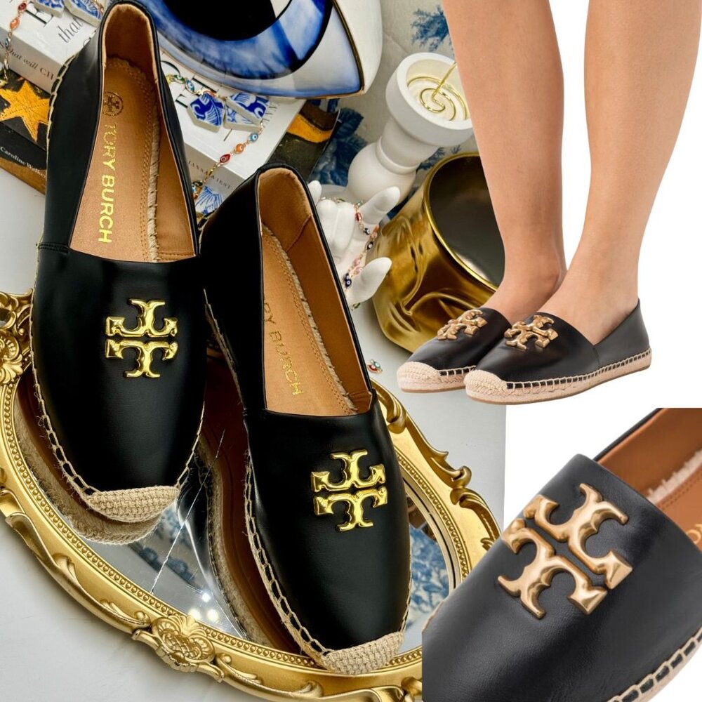 Tory Burch Black Espadrilles with Gold Emblem
